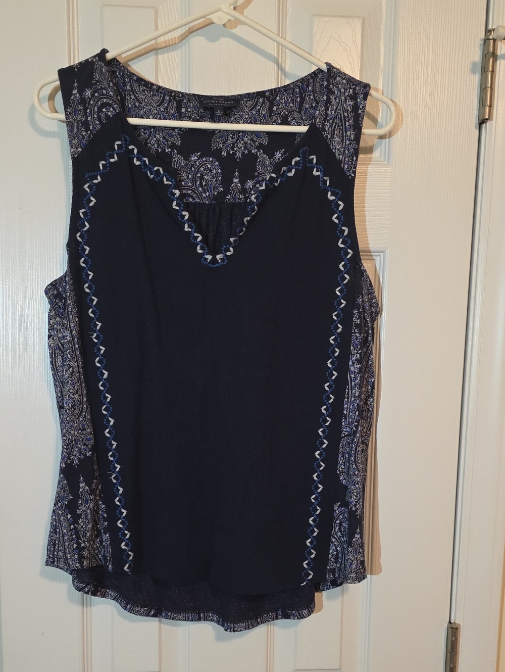 Lucky Brand Navy Paisley-Trim Sleeveless Camisole